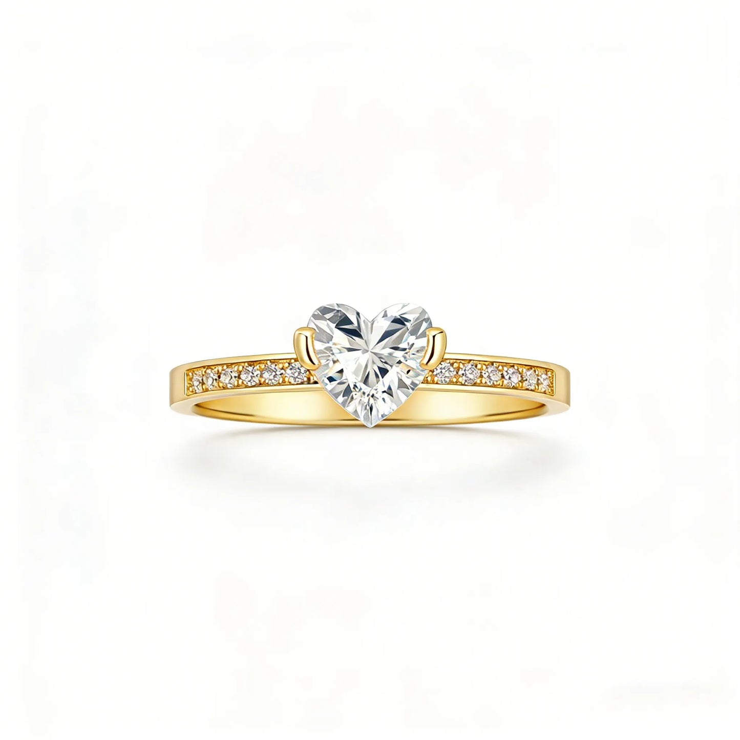 Dainty Two-Prong Heart Cut Solitaire Pavé Band Ring(Adjustable Ring)