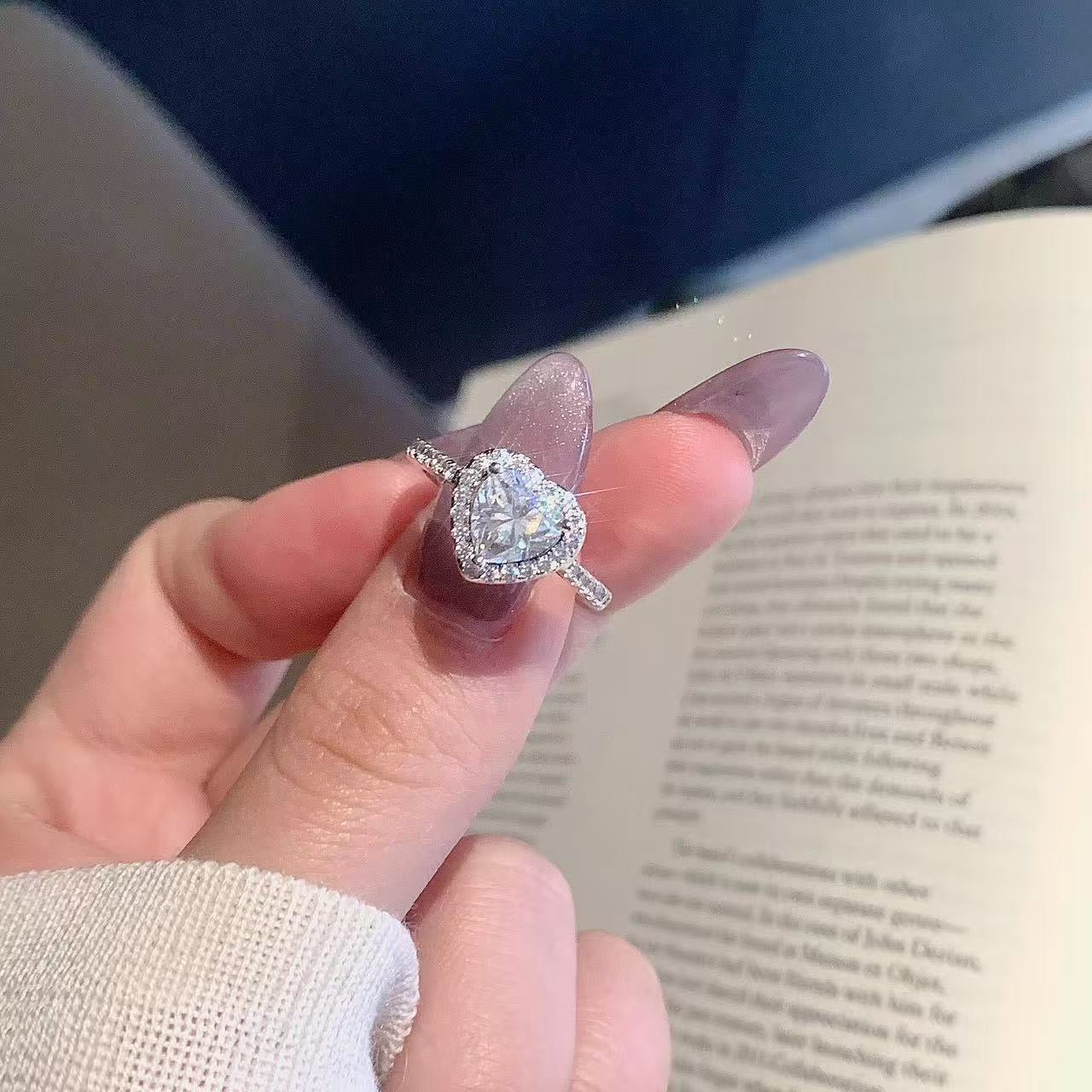 Dainty Heart Cut Heart-Shaped Halo Pavé Band Ring(Adjustable Ring)