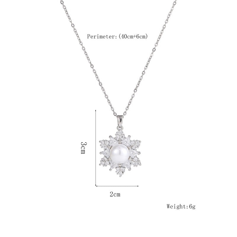 Celestial Frost Pearl Set | Handcrafted Stainless Steel Snowflake Necklace & Earrings