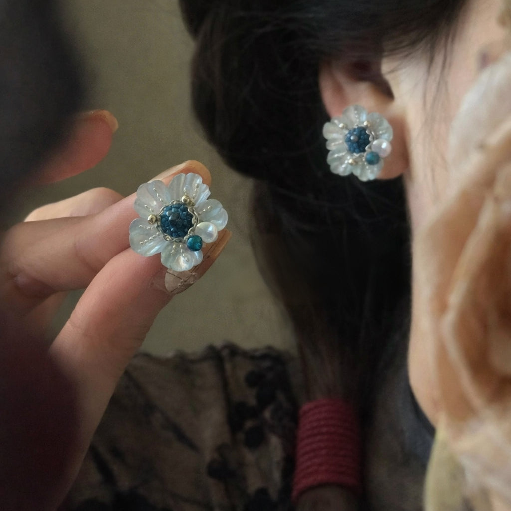 Blue Bloom Floral Stud Earrings