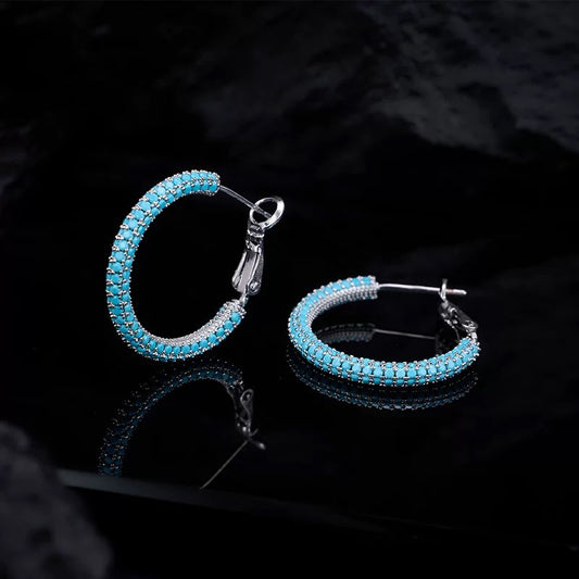 18K White Gold Plated Premium Brass | Full Pave Zirconia Huggies