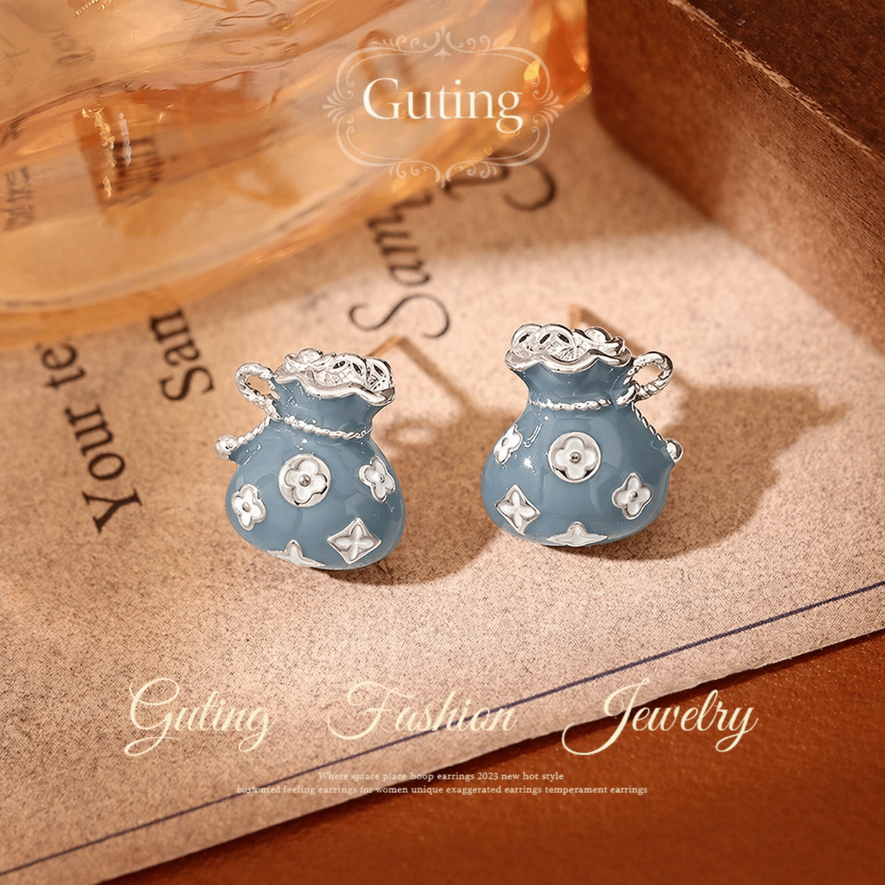 Lucky Pouch Enamel Stud Earrings