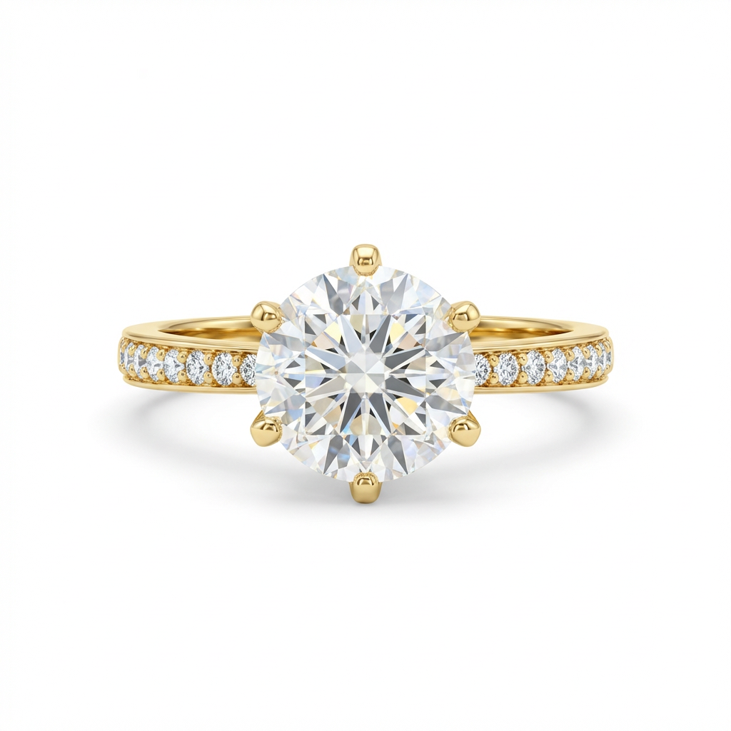 Dainty Six-Prong Round Solitaire Pavé Band Ring(Adjustable Ring)