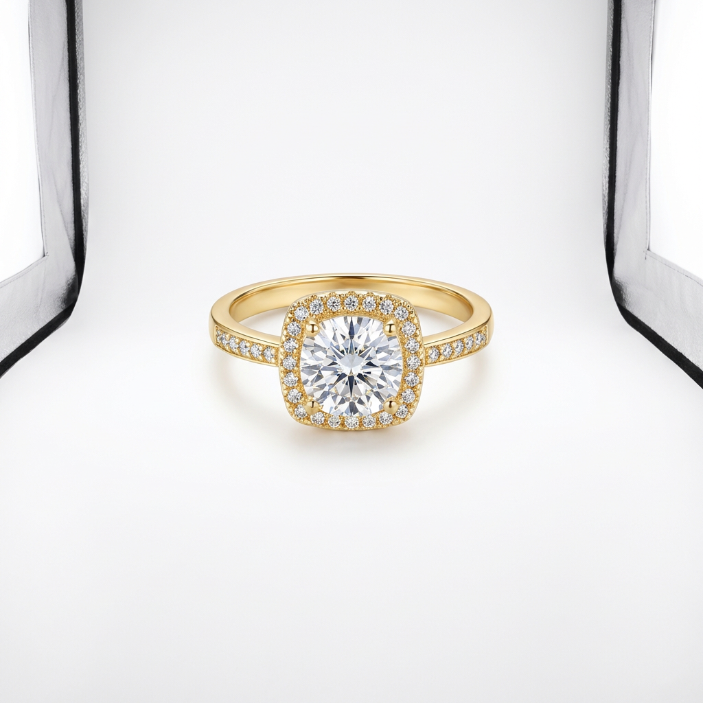 Dainty Cushion Cut Square Halo Pavé Band Ring(Adjustable Ring)