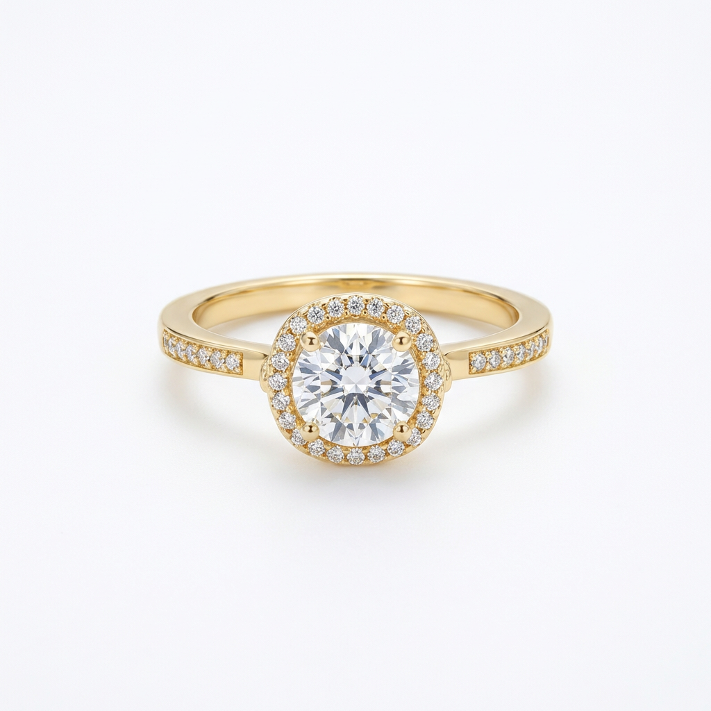 Dainty Round Cut Halo Pavé Band Ring(Adjustable Ring)