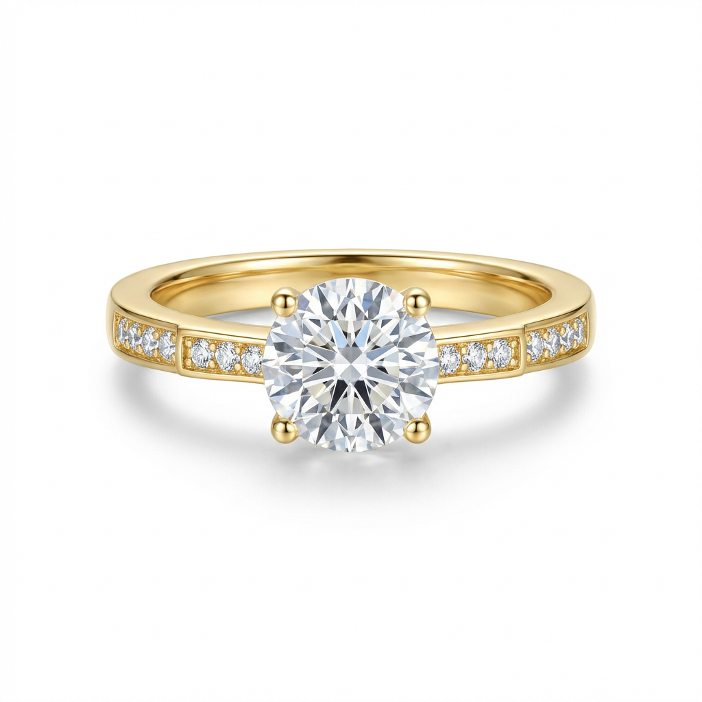 Dainty Four-Prong Round Solitaire Channel-Set Pavé Ring(Adjustable Ring)