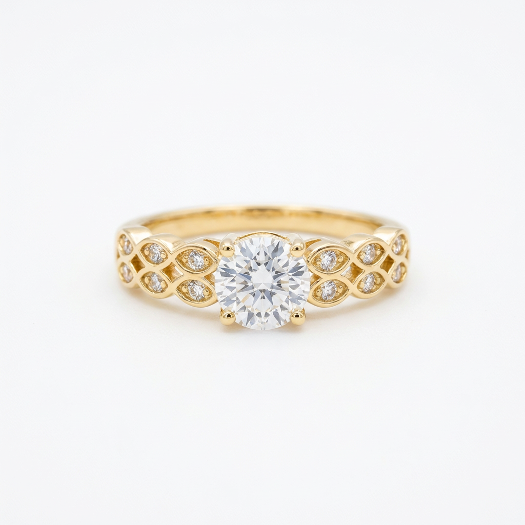 Dainty Four-Prong Round Solitaire Filigree Pavé Band Ring(Adjustable Ring)