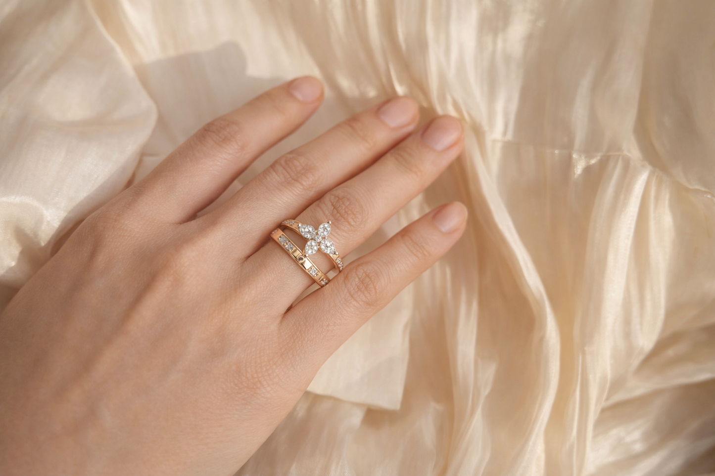 Golden Bloom Stack Ring Set-18K Gold Plated