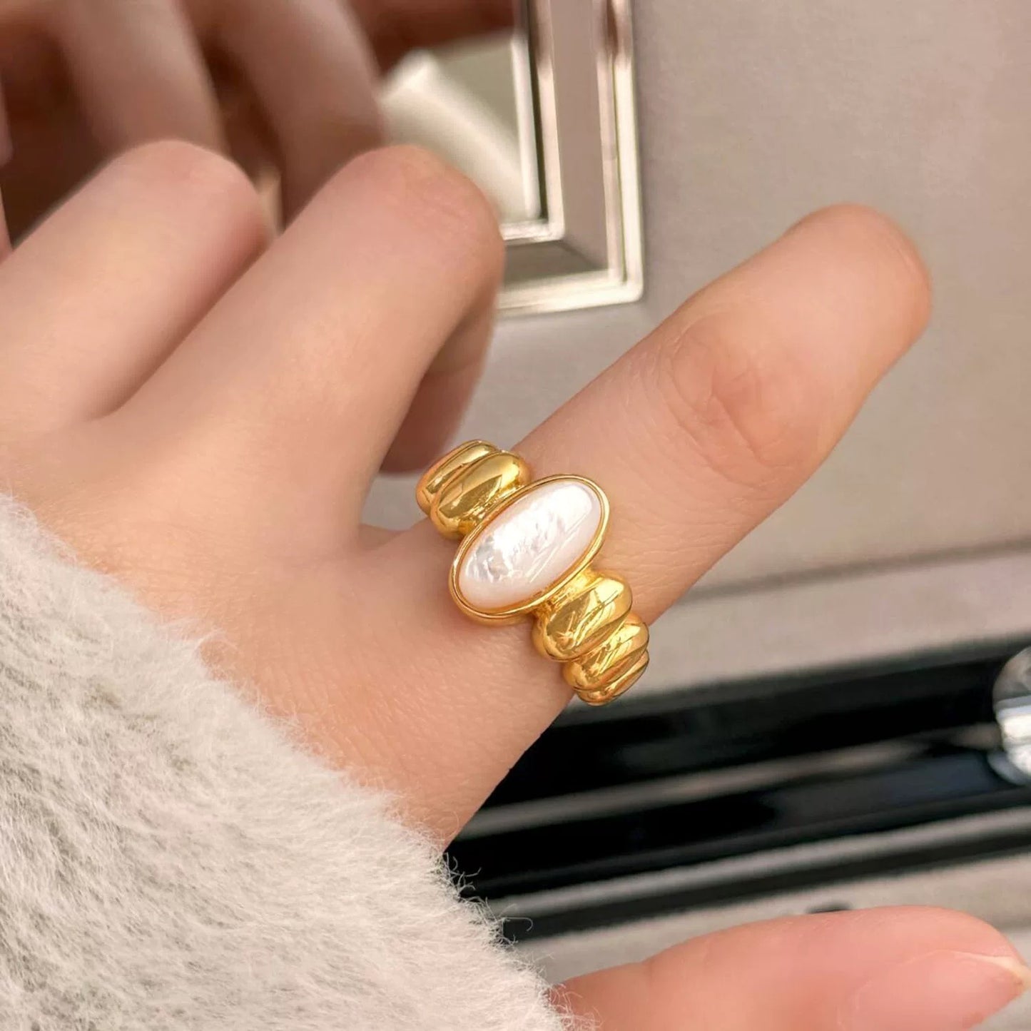 Gold Mother-of-Pearl Open Ring