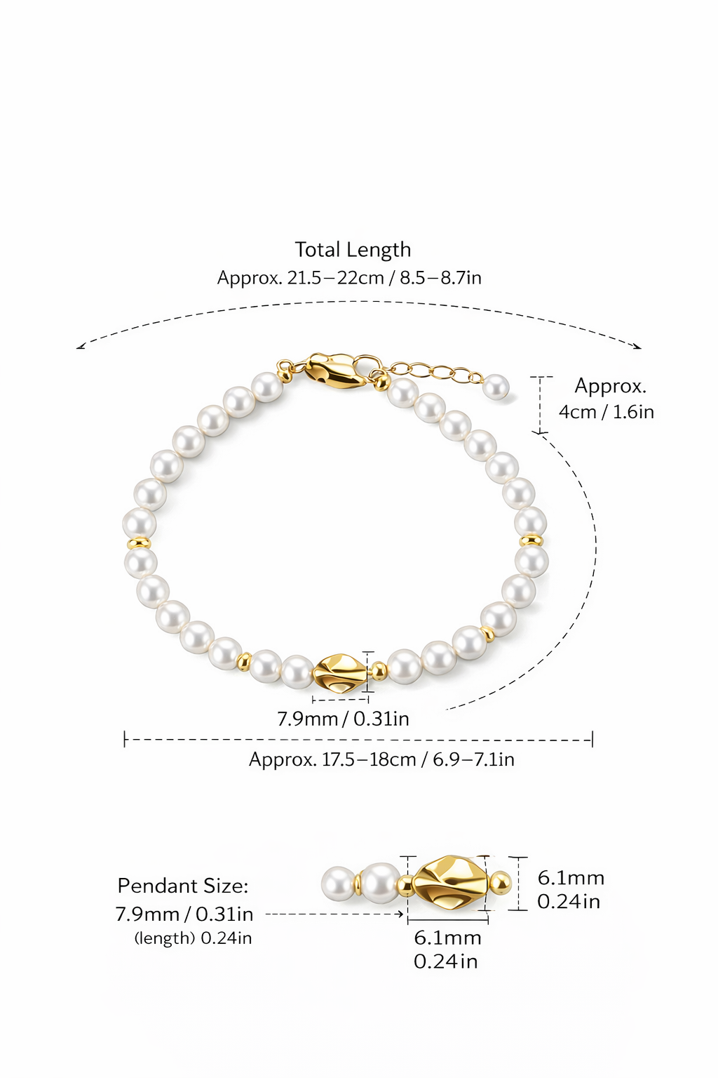 Set aus 18-karätig vergoldeter Perlenkette und -armband