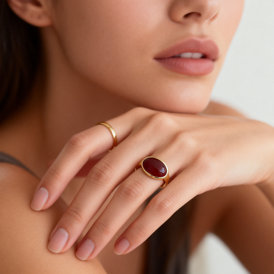 Deep Red Stone Open Ring