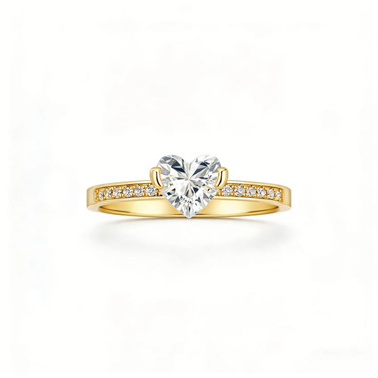 Dainty Two-Prong Heart Cut Solitaire Pavé Band Ring(Adjustable Ring)