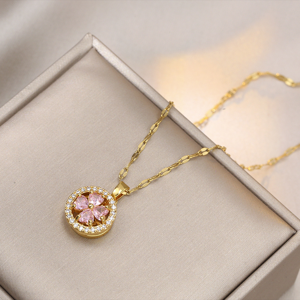 3-Piece Sparkle Set: Micro-Set CZ Spinning Pendant & Titanium Steel Chain