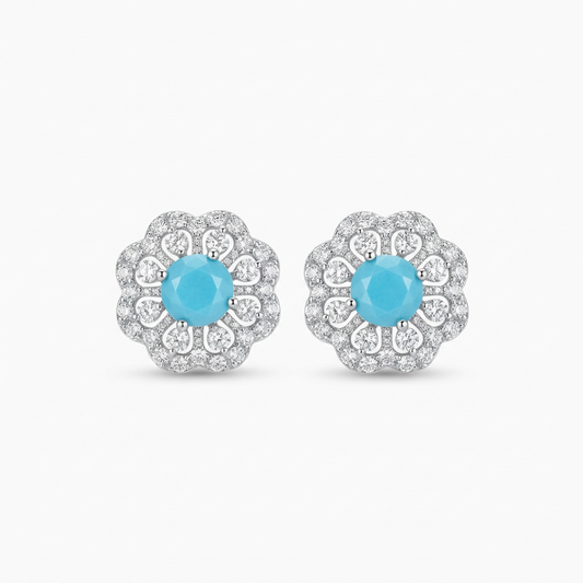Vintage Turquoise Halo Studs - High-Shine Jewelry Brass