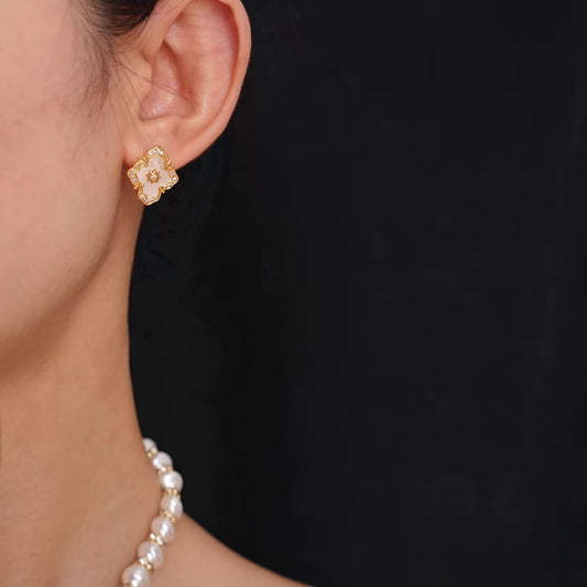 The ‘Lumiere’ Vintage Studs — Real Mother of Pearl in Gold-Plated Brass ✨