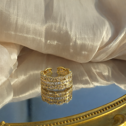 18K Gold Plated Baguette & Pavé Open Ring