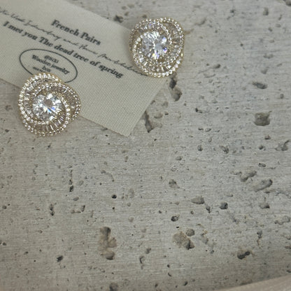 18K Gold Plated Halo Stud Earrings