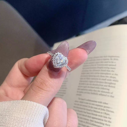 Dainty Heart Cut Heart-Shaped Halo Pavé Band Ring(Adjustable Ring)