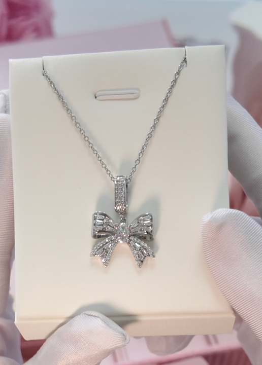 Coquette Crystal Ribbon Necklace | Luxe Stainless Steel Bow Pendant