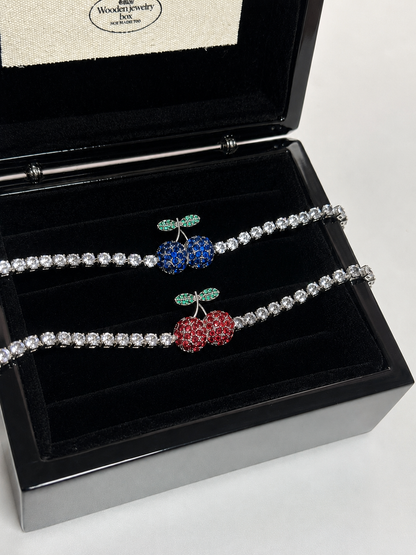 Red Blue Cherry Tennis Bracelet For Women, Sparkling CZ Fruit Charm Bracelet, Cute Summer Jewelry Gift