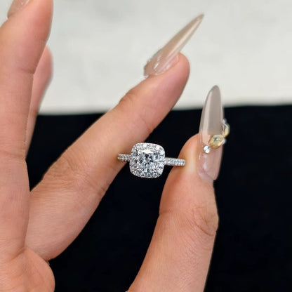 Dainty Round Cut Cushion Halo Pavé Band Ring(Adjustable Ring)