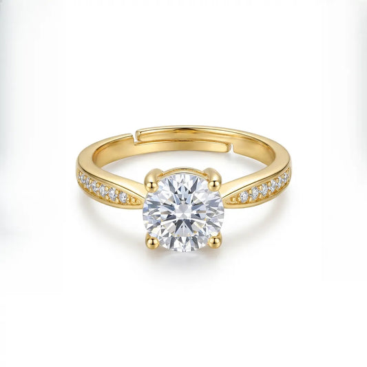 Dainty Four-Prong Round Solitaire Adjustable Pavé Band Ring(Adjustable Ring)