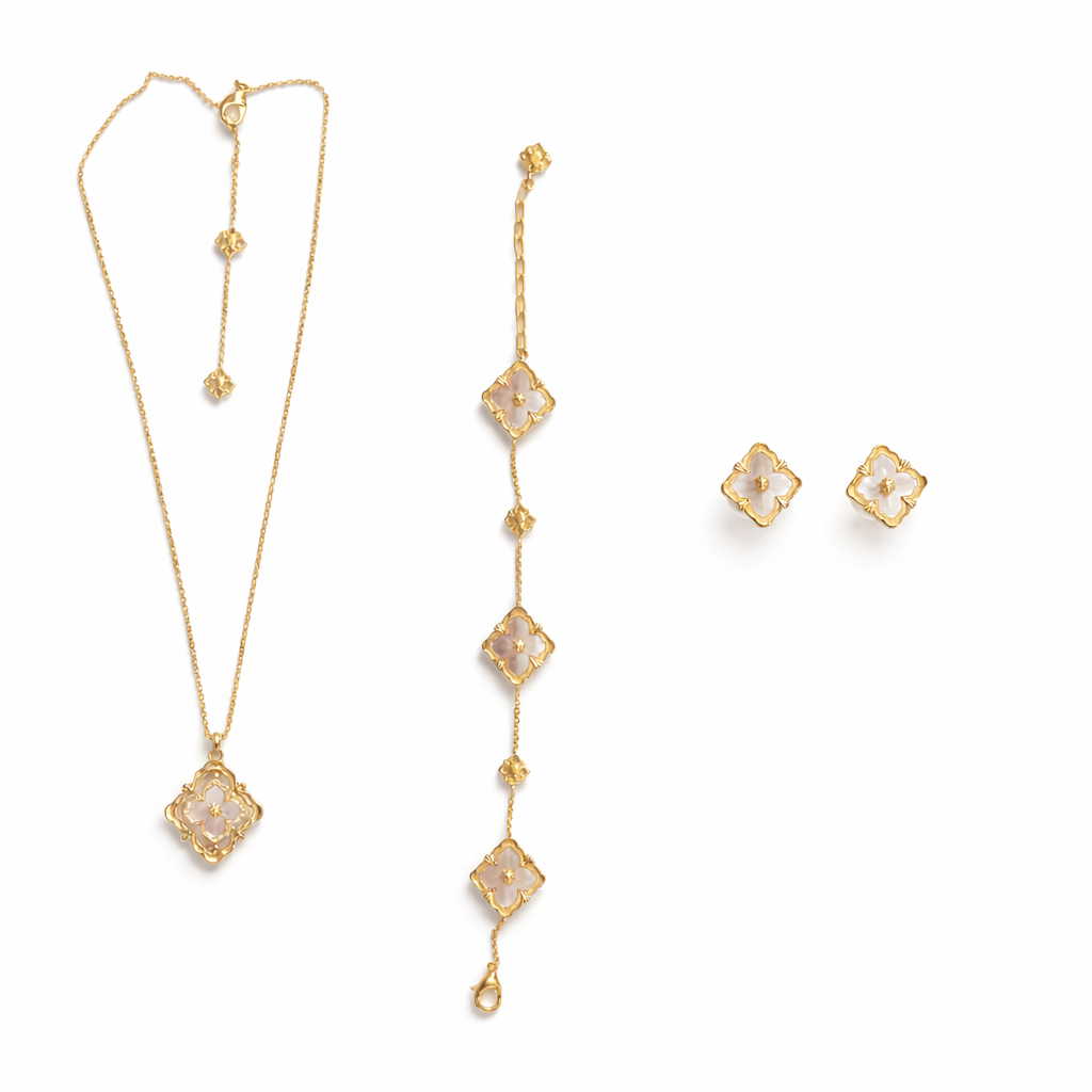 Pink Mother-of-Pearl Floral Jewelry Set