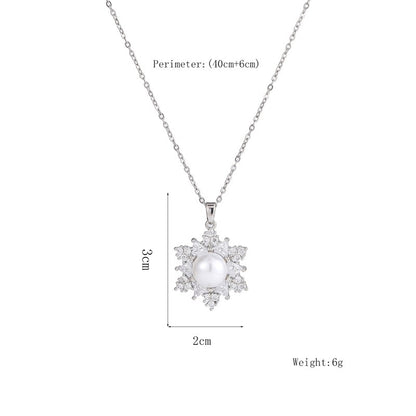 Celestial Frost Pearl Set | Handcrafted Stainless Steel Snowflake Necklace & Earrings