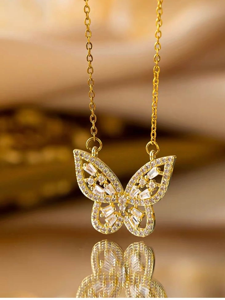 Glistening Filigree Butterfly Necklace | Luxe Stainless Steel Statement
