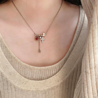 Vintage Silver Pin Charm Necklace