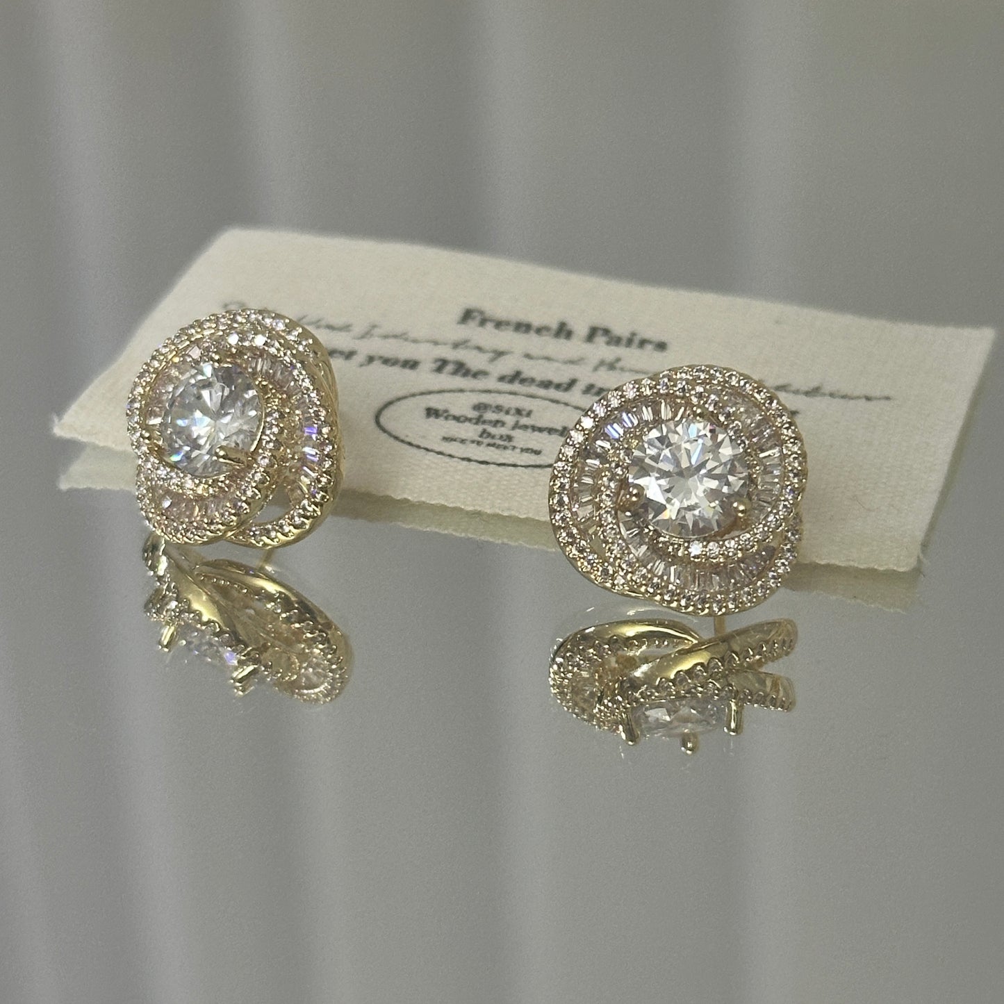 18K Gold Plated Halo Stud Earrings