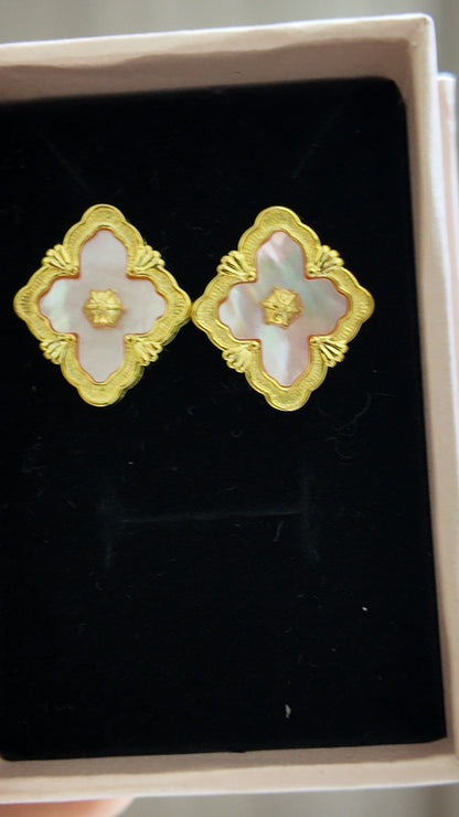 The ‘Lumiere’ Vintage Studs — Real Mother of Pearl in Gold-Plated Brass ✨