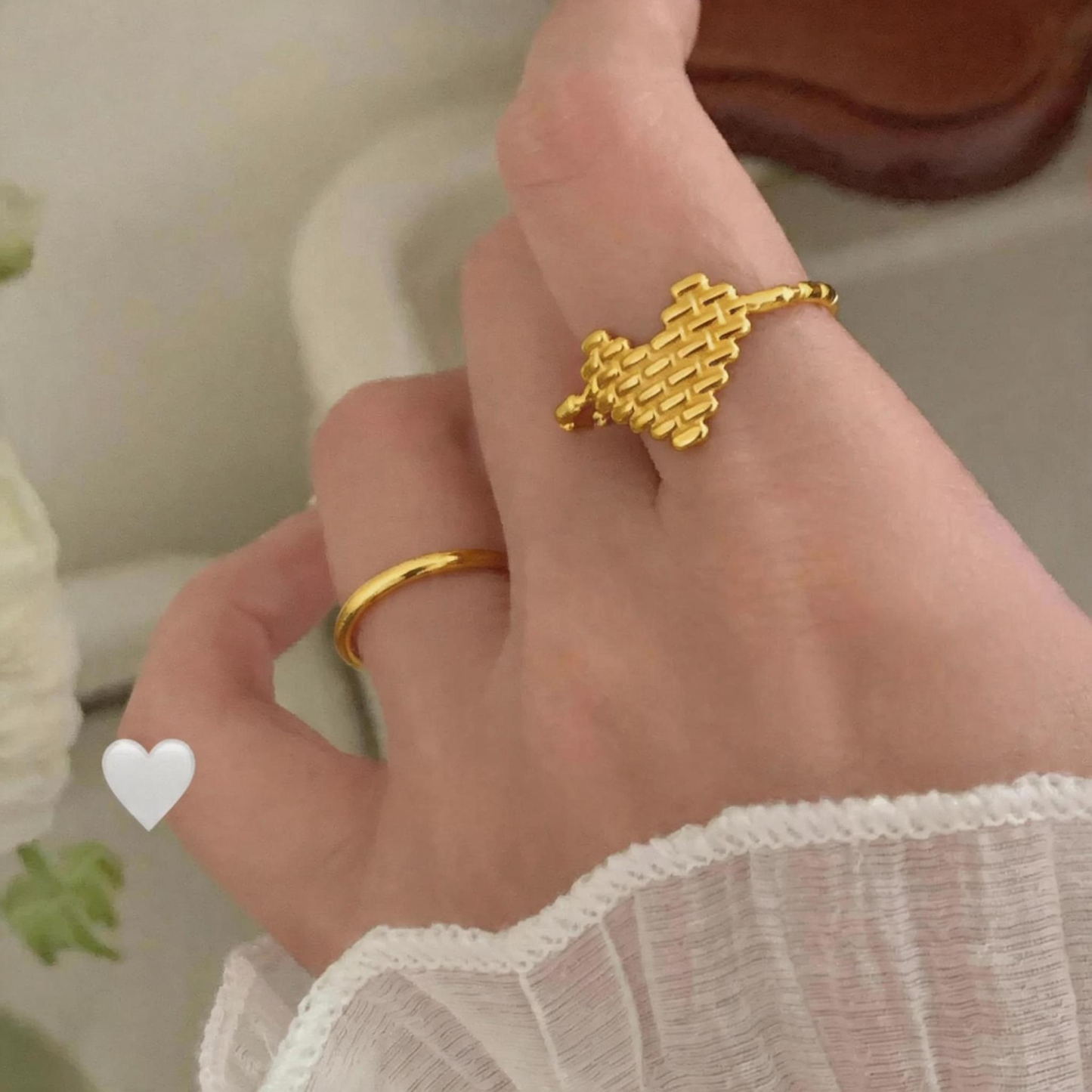 Golden Woven Heart Open Ring