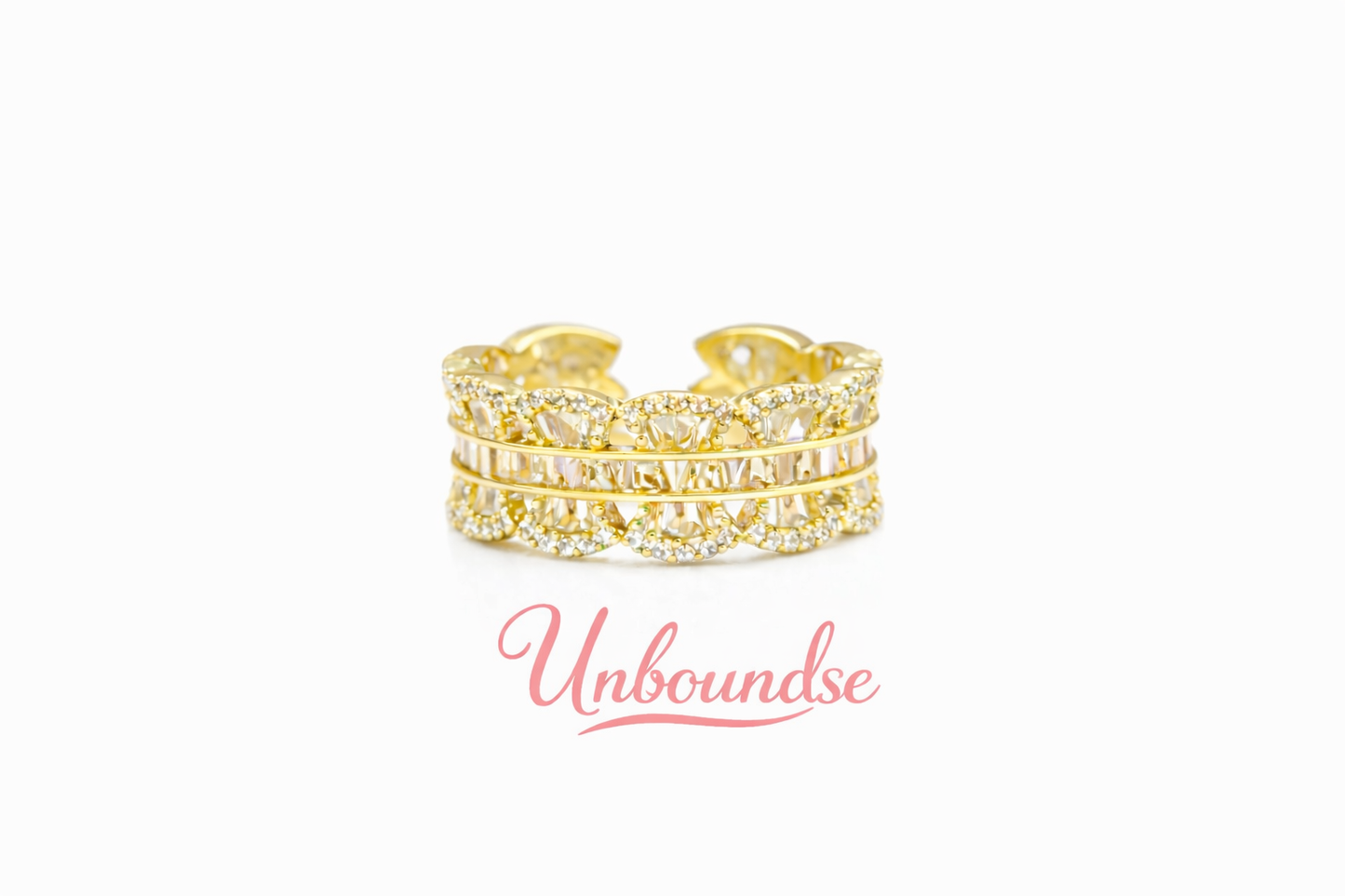 18K Gold Plated Baguette & Pavé Open Ring