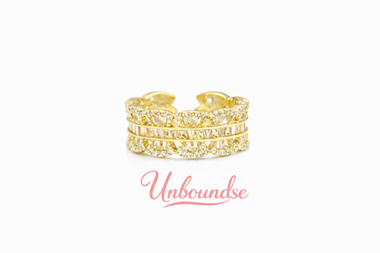 18K Gold Plated Baguette & Pavé Open Ring