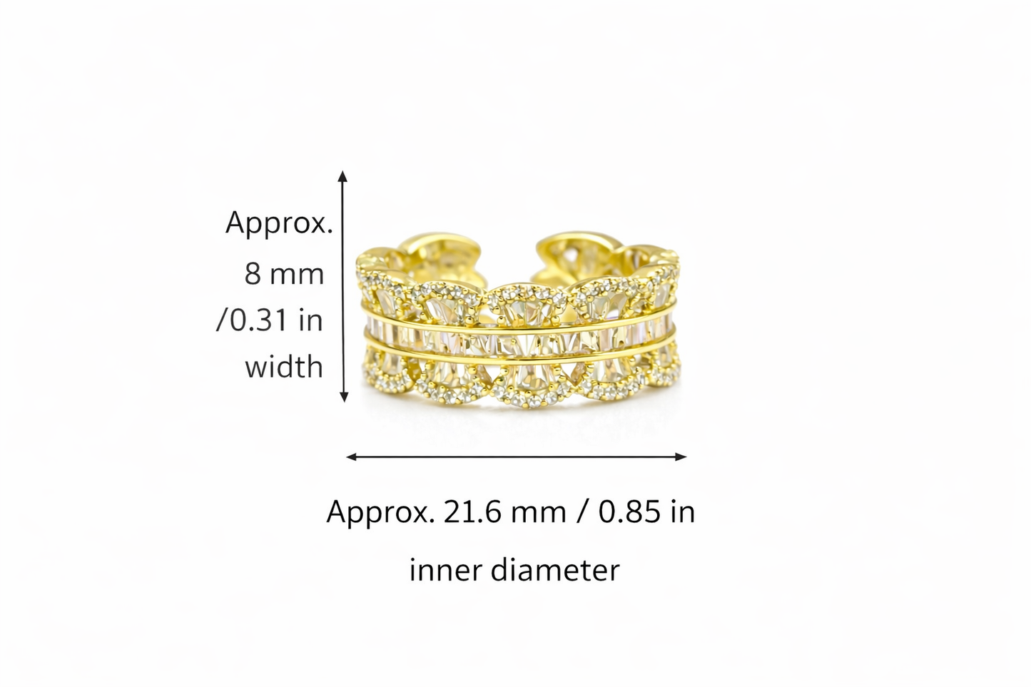 18K Gold Plated Baguette & Pavé Open Ring