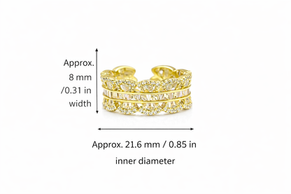 18K Gold Plated Baguette & Pavé Open Ring