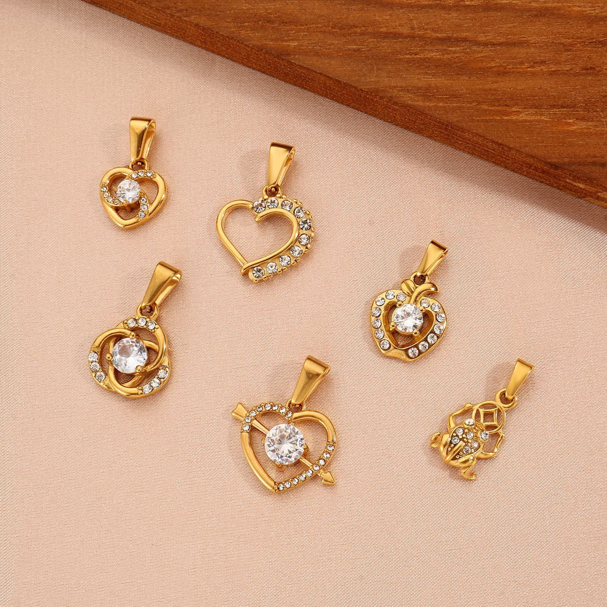 Gold Crystal Heart & Lucky Charm Pendants