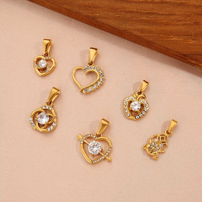 Gold Crystal Heart & Lucky Charm Pendants