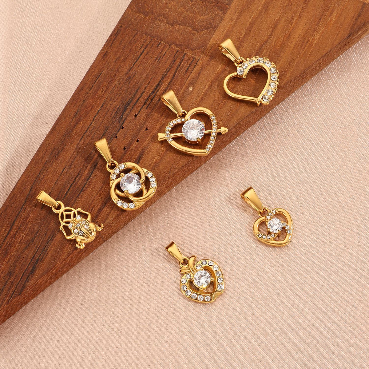Gold Crystal Heart & Lucky Charm Pendants