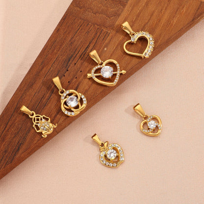 Gold Crystal Heart & Lucky Charm Pendants