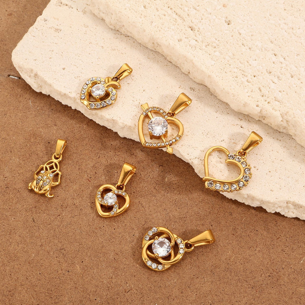 Gold Crystal Heart & Lucky Charm Pendants