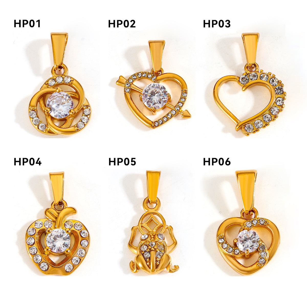 Gold Crystal Heart & Lucky Charm Pendants