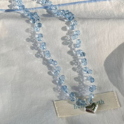 Sky Blue Crystal Heart Choker