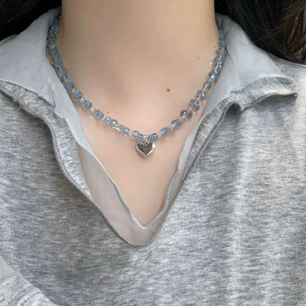 Sky Blue Crystal Heart Choker