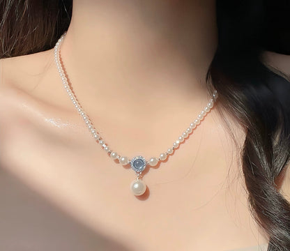 Vintage Blue Pearl Pendant Necklace
