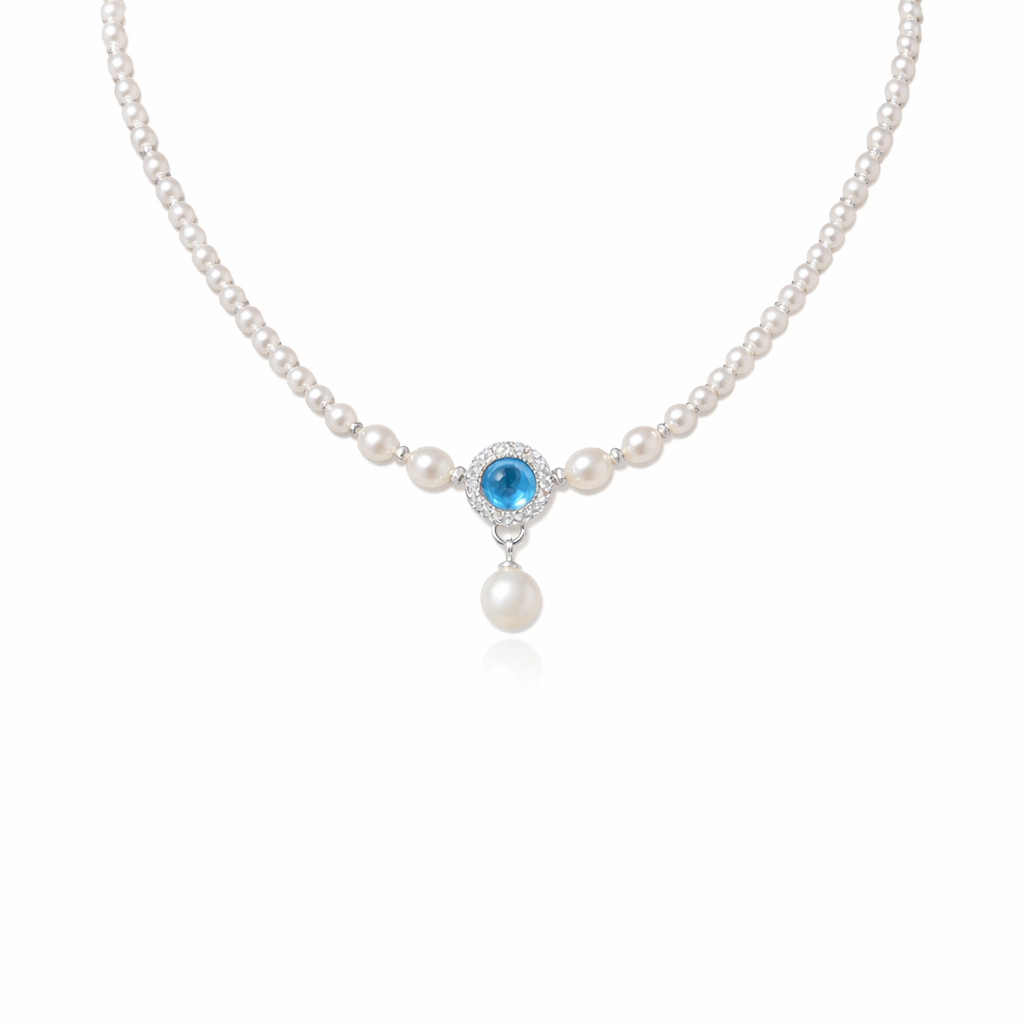 Vintage Blue Pearl Pendant Necklace