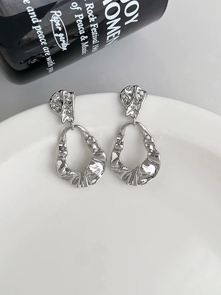 Modern Sculpted Silver Drop Earrings – 925 Sterling Silver Posts