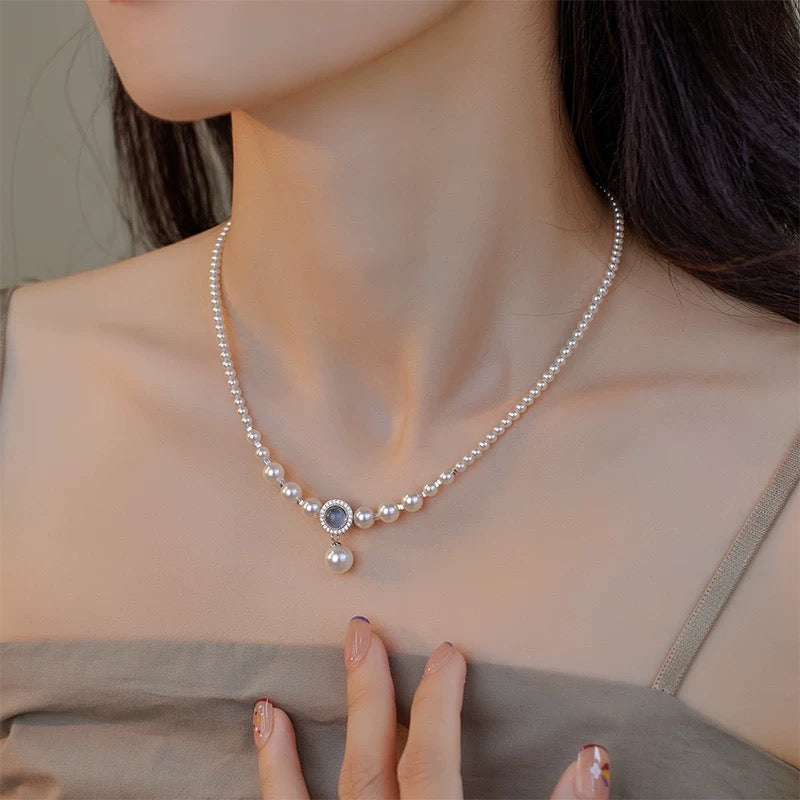 Vintage Blue Pearl Pendant Necklace