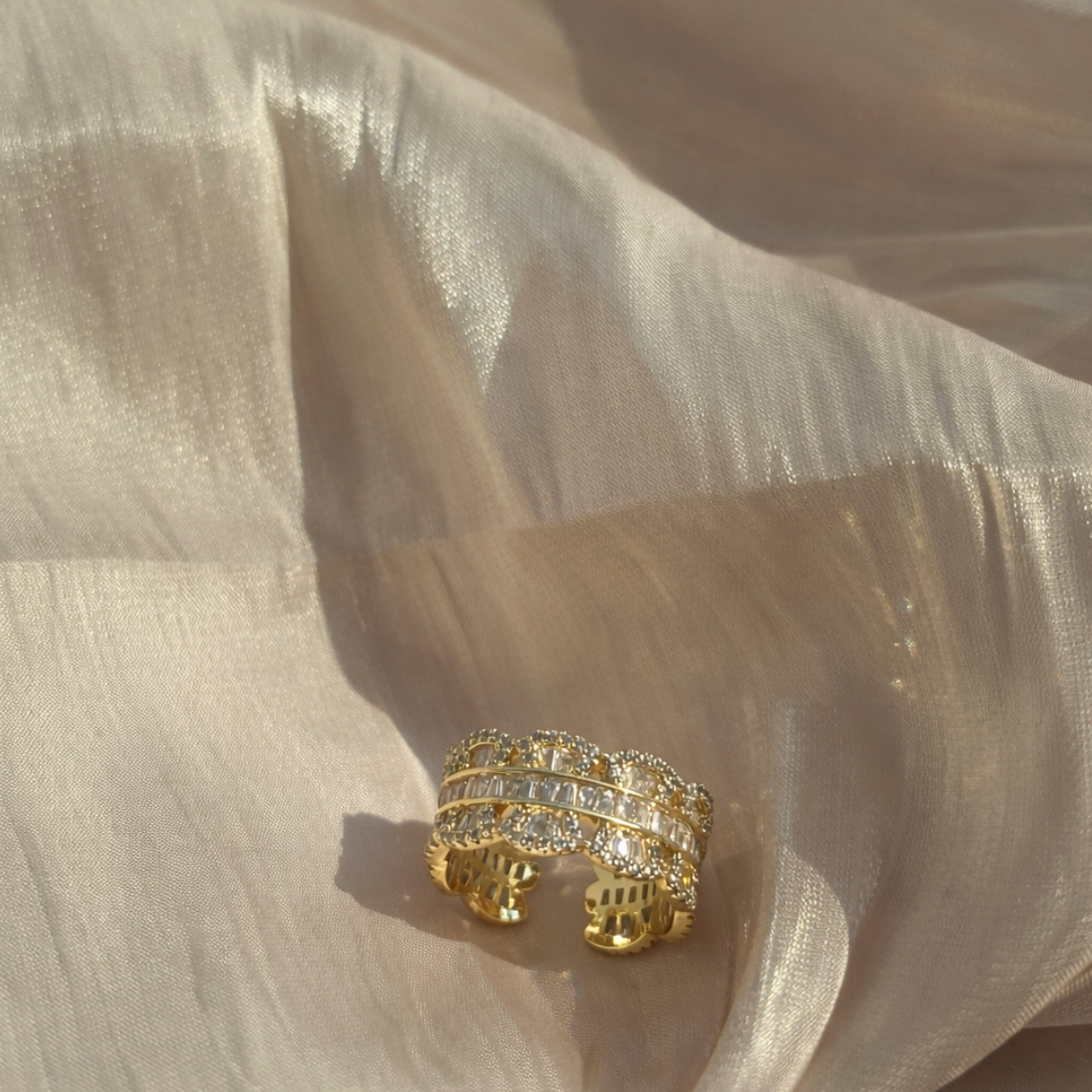 18K Gold Plated Baguette & Pavé Open Ring